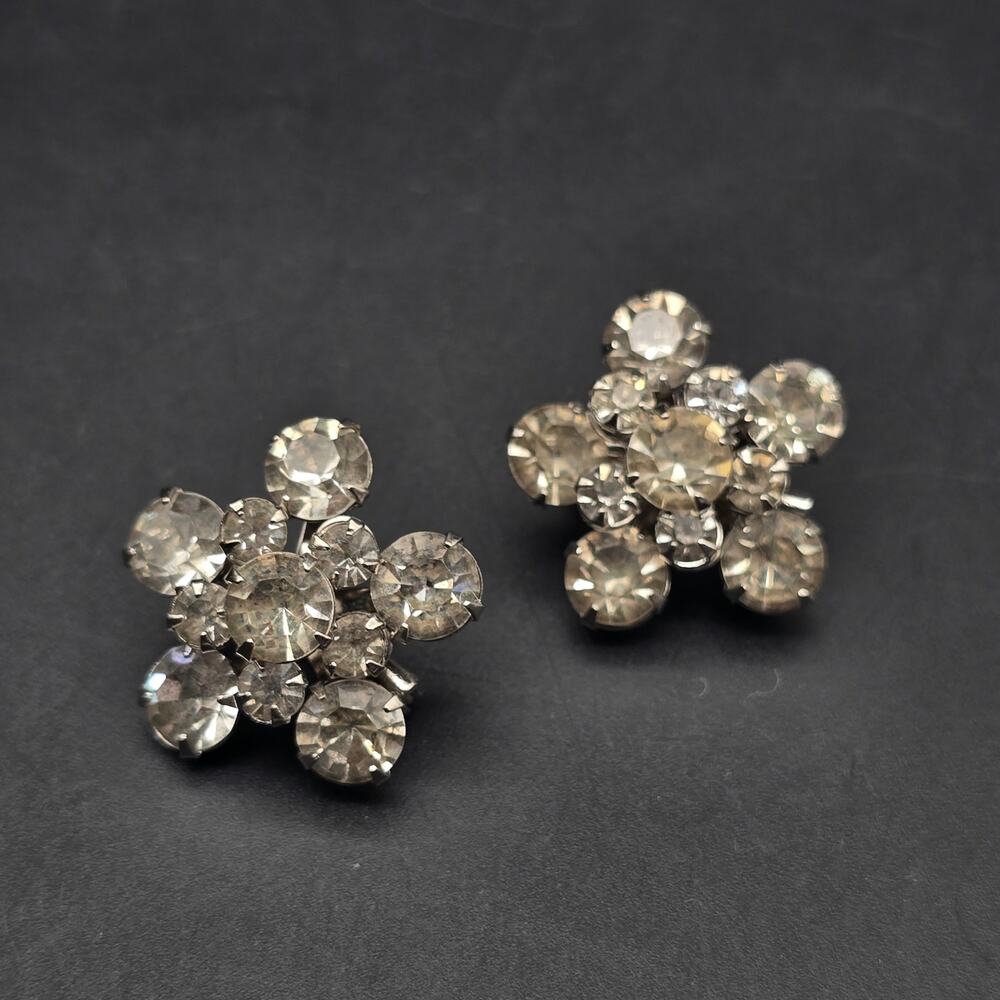 Clear Rhinestone Star Scatter Pins Pair of Two Vintage Glam Costume Jewelry